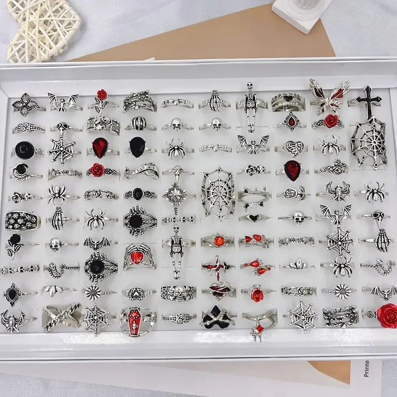 10/20/30 قطع خمر الشرير العنكبوت الجمجمة للنساء الرجال مزيج نمط القوطية الظلام نمط هالوين خواتم الاصبع مجوهرات مهرجان الحفلات #6