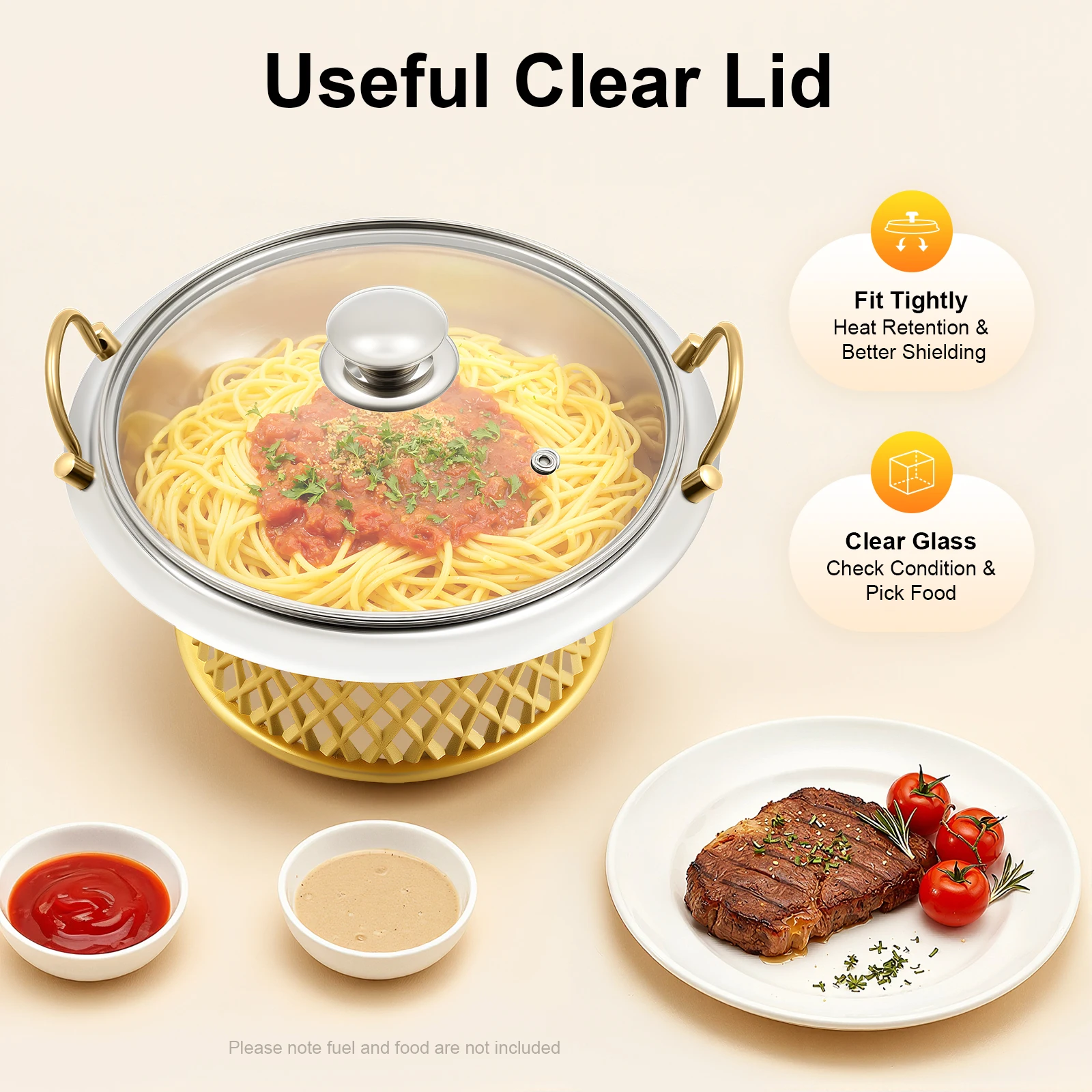 

BYMAOCAR Chafing Dishes for Buffet, Stainless Steel Warmers 9.45" Food Trays Set W/ Glass Lid for Catering, Party, Wedding