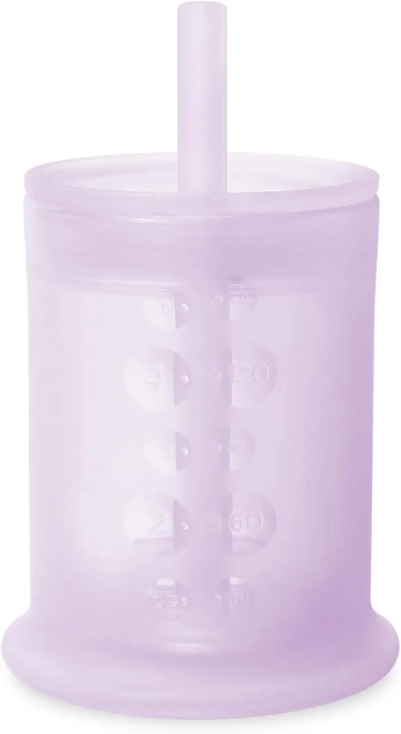 

Silicone Training Cup with Straw Lid for Babies 6+ Months, 5 oz Lilac Sippy Cup for Toddlers