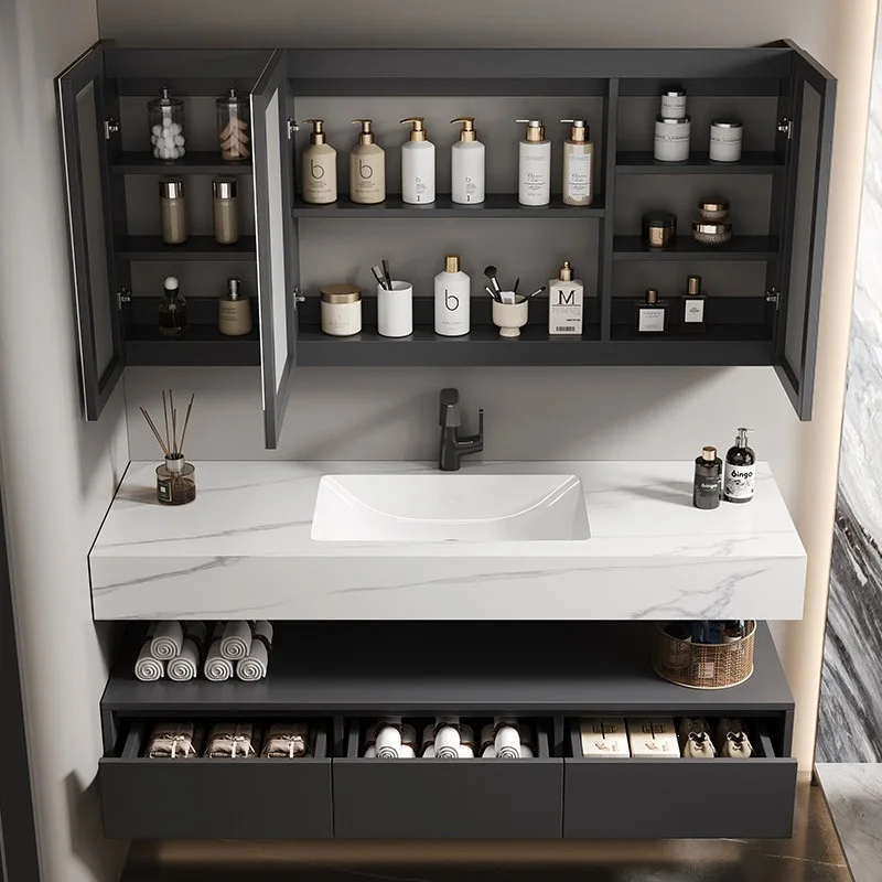 2026 new bathroom cabinet hotel wind rock slab seamless ceramic integrated basin toilet washbasin wash basin combination