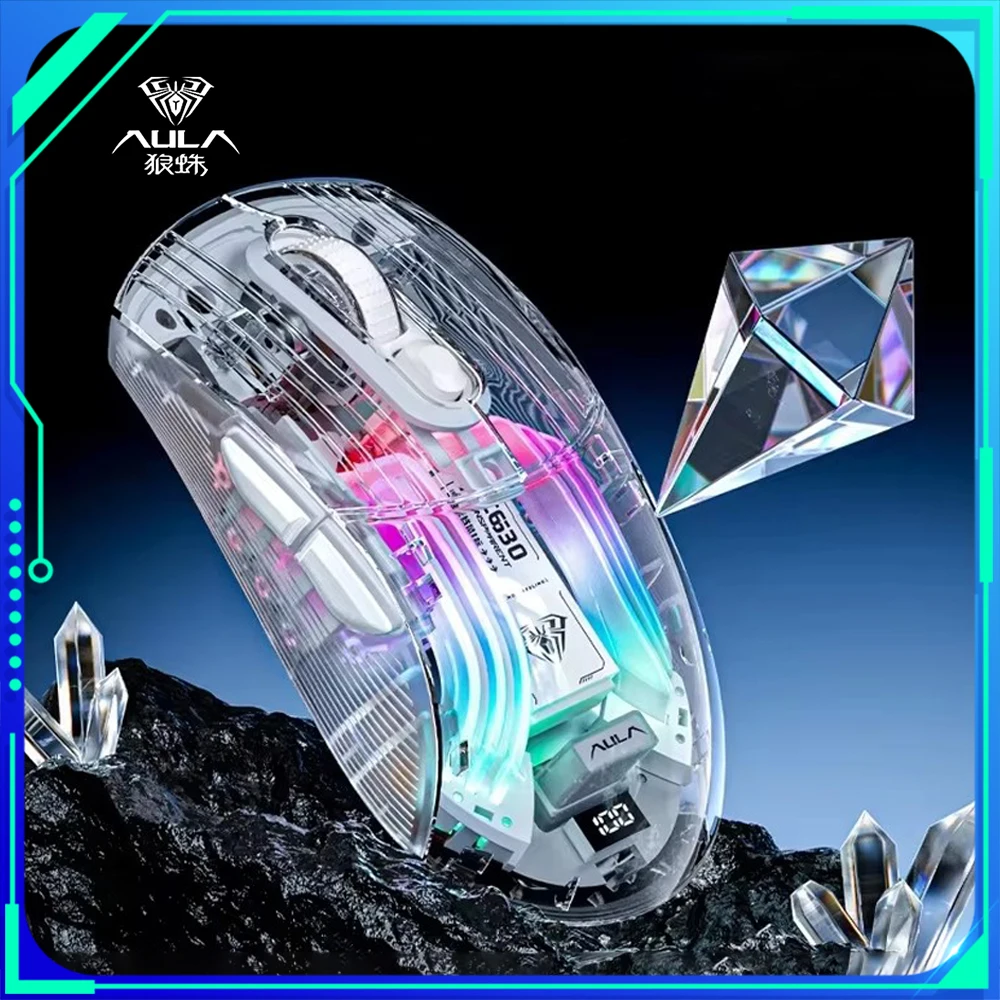 

Aula Sc630 Mouse Magnetic Three Mode Charging Base Transparent 2.4g Wireless Bluetooth Mouse Office Pc Gamer Custom Mouse Gift