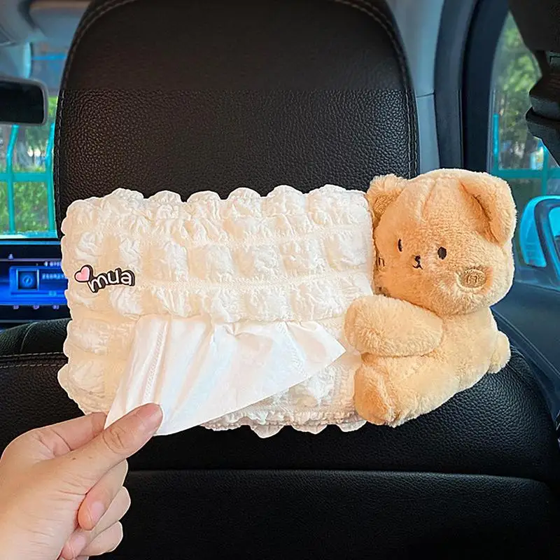 Plush Car Tissue Holder Car Cartoon Tissue Box Tissue Holder For Car Cute Car Tissue Bag Car Napkin Holder Back Seat Outdoor