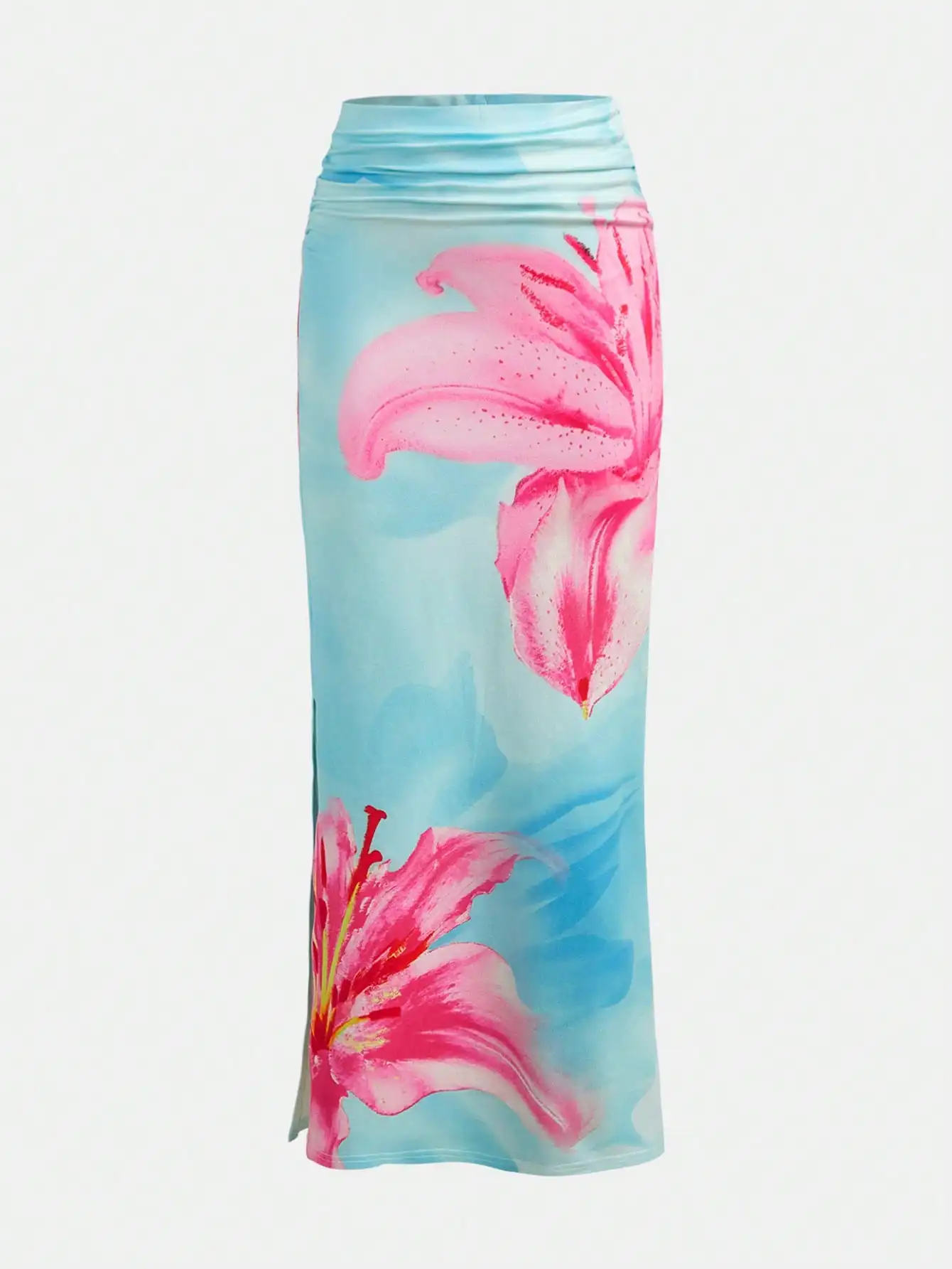 Girlism Light Blue Tween Girls' Summer Floral Print Knit Tube Top & Long Skirt 2-Piece Set,Tropical Vacation Holiday Hawaii Family Matching Outfit,Daily Wear view 4