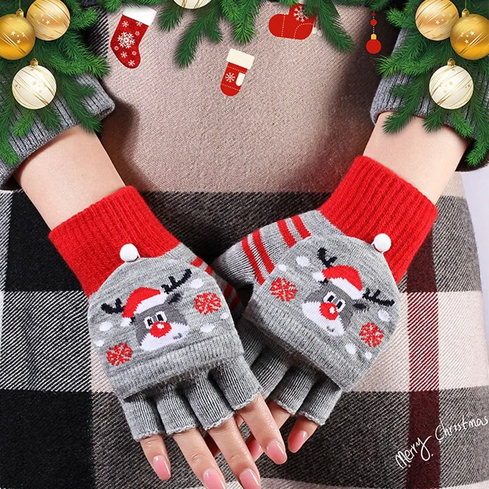 يندبروف سانتا كلوز نمط الأيائل نمط الملابس والاكسسوارات قفازات عيد الميلاد الخريف الشتاء قفازات النساء قفازات الوجه المحبوكة #6