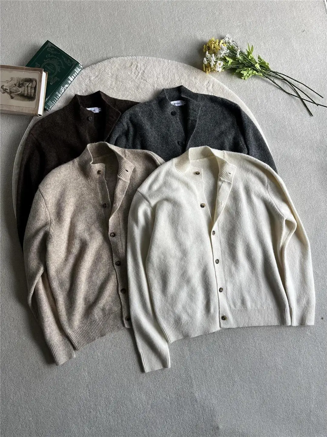 

Мужской вязаный кардиган в американском ретро-стиле с высоким воротником, универсальный, облегающий, для осени и зимы, теплый, цветной