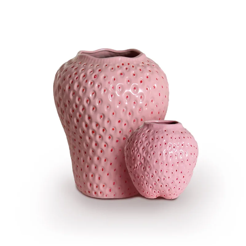 Vaso di ceramica vaso di fragola artificiale frutta cartone animato fragola vaso di fiori terrario vaso di fiori accessori per la decorazione della