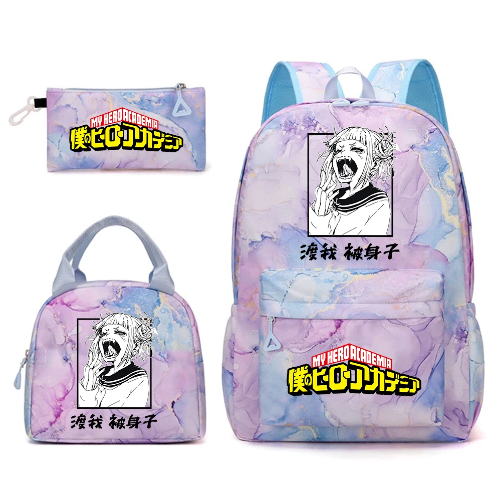 My Hero Academia 3 in 1 Kids School Backpack Set Lunch Bag Pencil Pouch Anime Print Student Bookbag for Girls