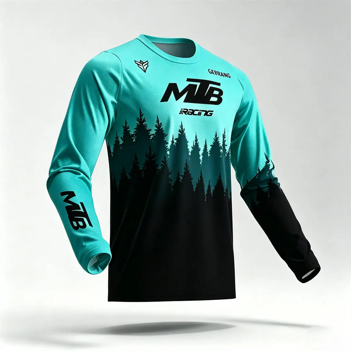 Men MTB Mountain Bike Long Sleeve Jersey Forest Print Crew Neck Cycling Shirt Off‑Road Downhill Racing Breathable Outdoor