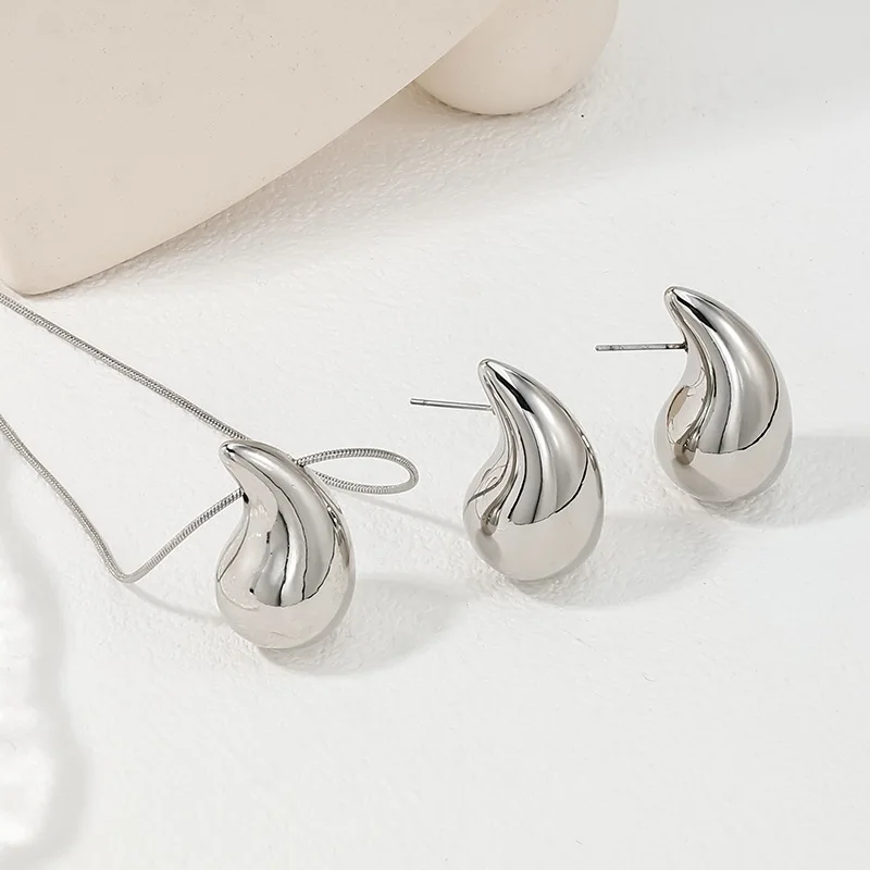 3Pcs Drop Necklace Earrings Teardrop Dainty Gold Plated Water Drop Pendant Necklace Tear Drop Trendy Jewelry Gifts for Women image 3