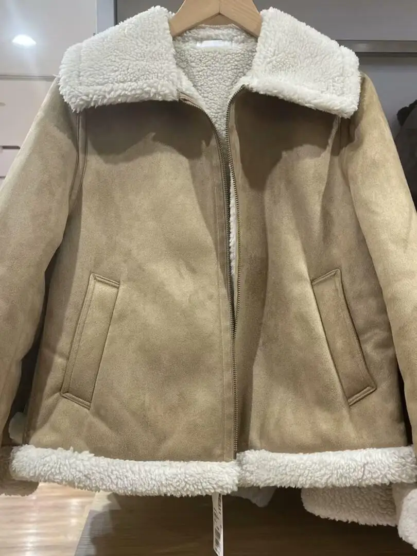 Giacca in Velluto di Agnello Ispessito e Caldo per Donna con Collo Risvoltato, Nuovo Stile Autunno Inverno, Abbigliamento Femminile