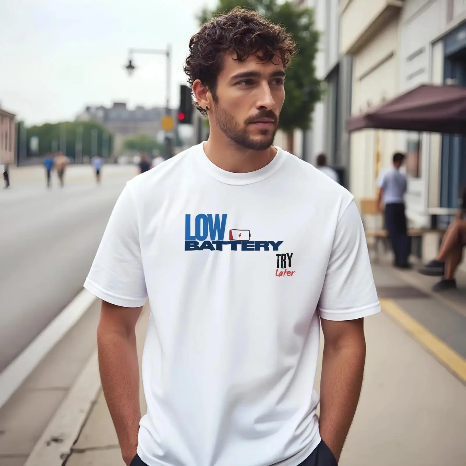 Low Battery Try Later Funny Quote T Shirt Crewneck Cotton vintage Washed Stylish Unisex Versatile designer clothes Breathable