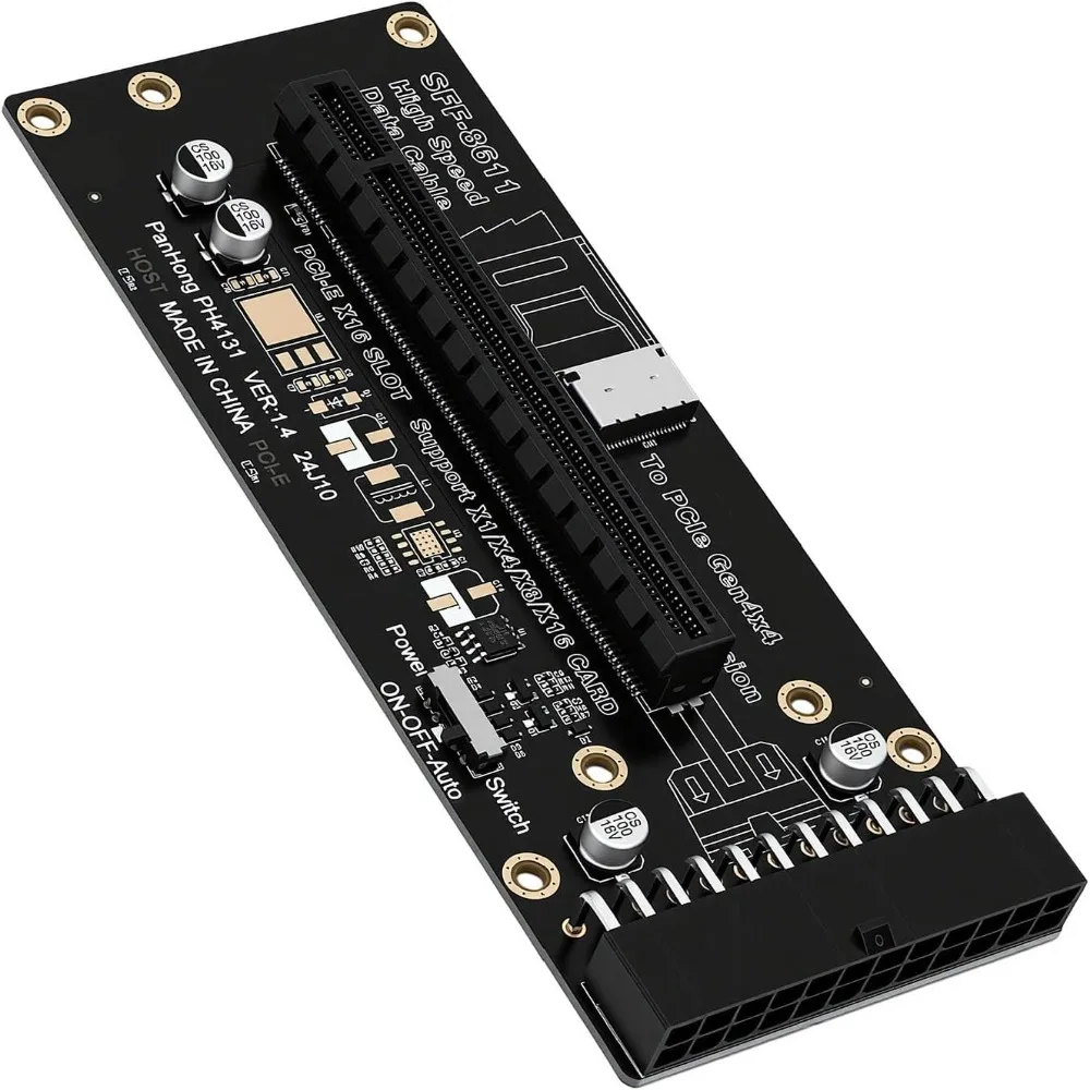 PCIe 4.0 X16 Interface Data Transfer Expansion Card 64Gbps Bandwidth 90 Degree Connector PCIe 4.0 X16 Adapter 24Pin Power Supply