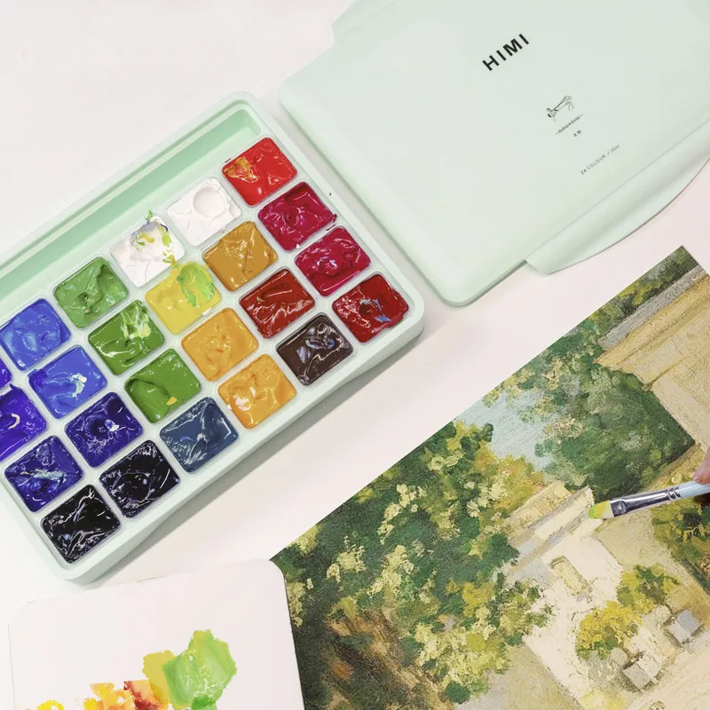 Gouache Paints Set 18/24colors 30ml Jelly Cup Non-Toxic Gouache Artist Watercolor Paint With Palette For Painting Art