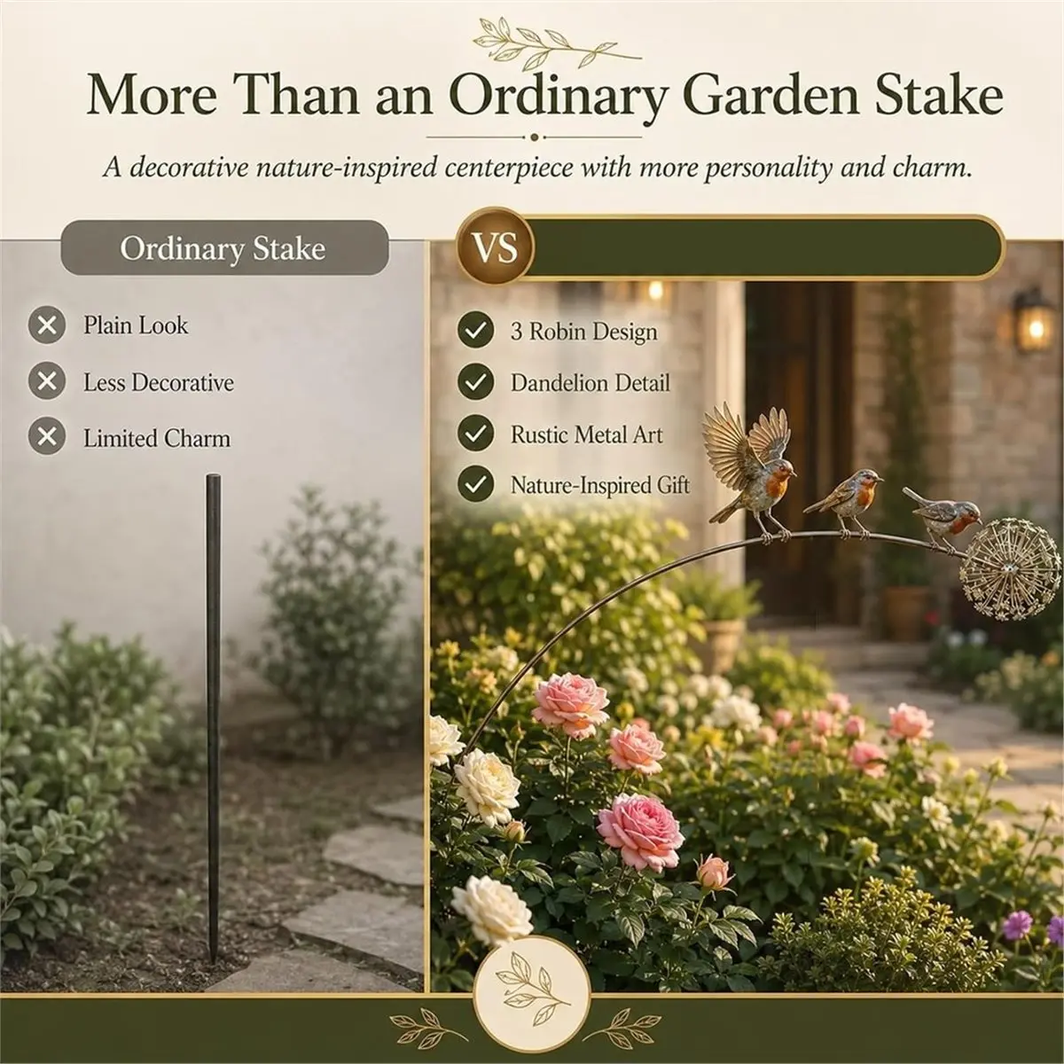 [Greatitem]RobinGarden Stake Birds AndDandelion Memorial Design Metal Sculpture Handmade Outdoor Yard Art Stakes