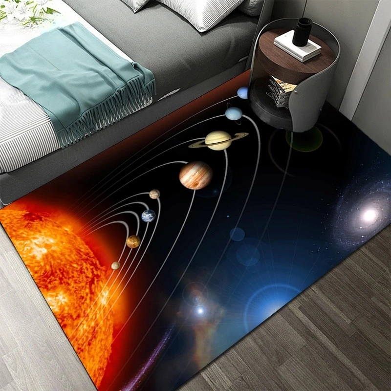 3D Solar System Children\'s Room Carpet Space Planet Carpet Children\'s Bedroom Anti-slip Mat Home Decoration Play Crawling Mat