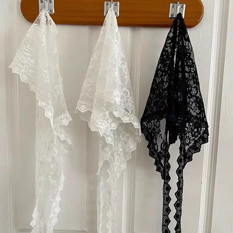 Women’s Fashion Layered Jeans with White Lace Skirt Panel, Diaper Cloth Triangular Scarf Cover Hip Slimming Denim Pants