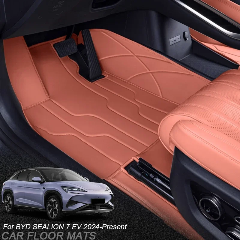 Niestandardowa skórzana mata ochronna na podłogę samochodu z nappa, antypoślizgowa, luksusowa, do BYD SEALION 7 EV 2024-obecnie, wodoodporna podkładka podłogowa, akcesorium.