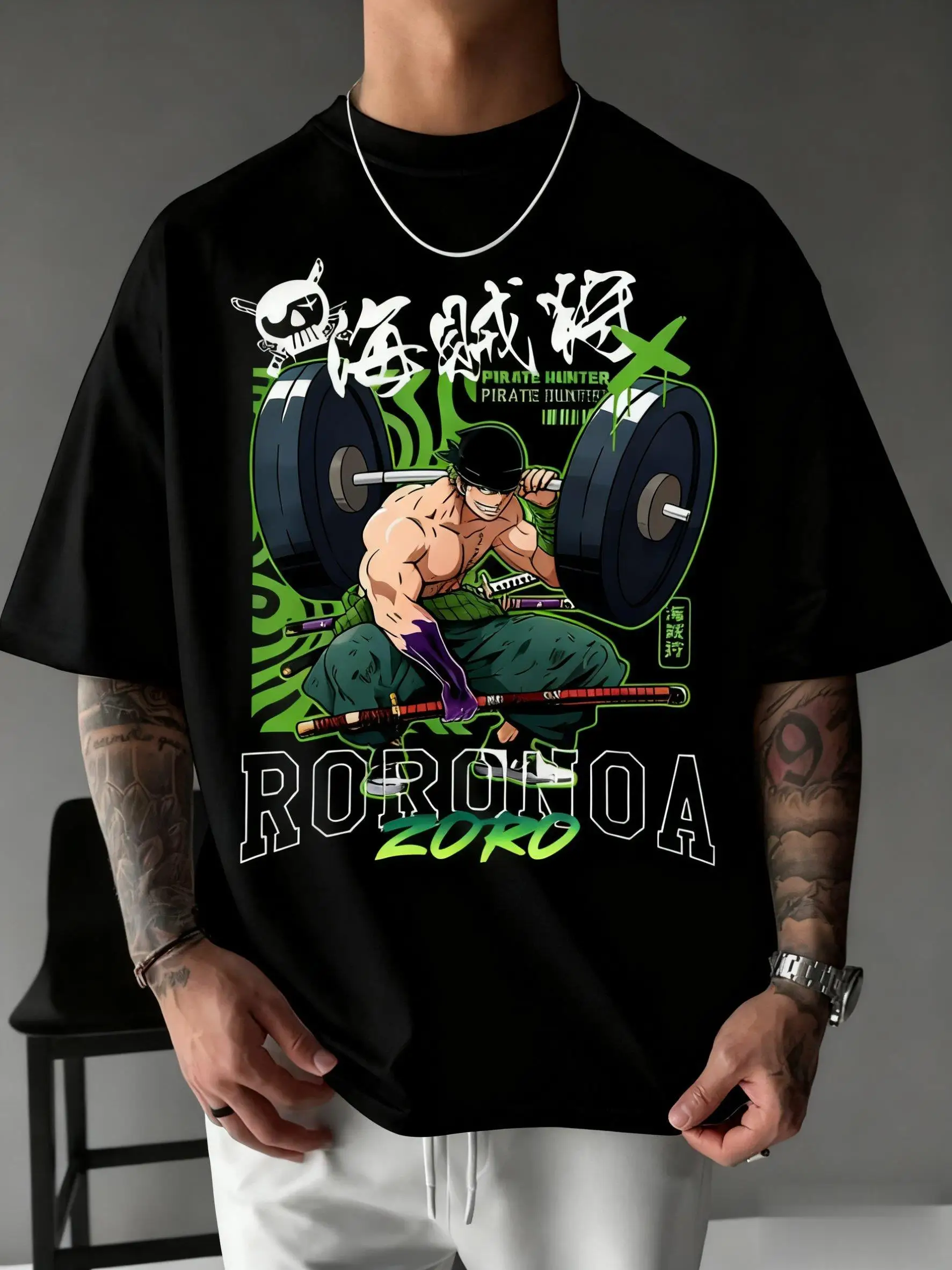 Een Stuk Zoro Anime Print T-shirt Mannen Vrouwen Katoen Korte Mouw Grafische Tee Zomer Mode Oversized Casual Gym Top Y2k Kleding