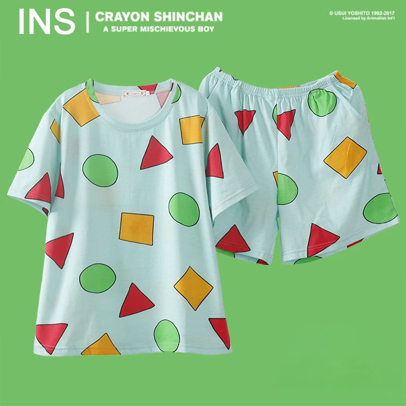 

Новые двойные короткие пижамы, женские летние милые пижамы с рисунком геометрического рисунка, домашняя одежда, повседневный пуловер, женские пижамы, домашняя одежда