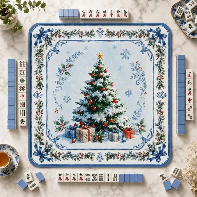 Christmas Tree Snowflake Mahjong Table Mat Anti-Slip Noise Reduction for Card Game Table Playing Room Home Decor