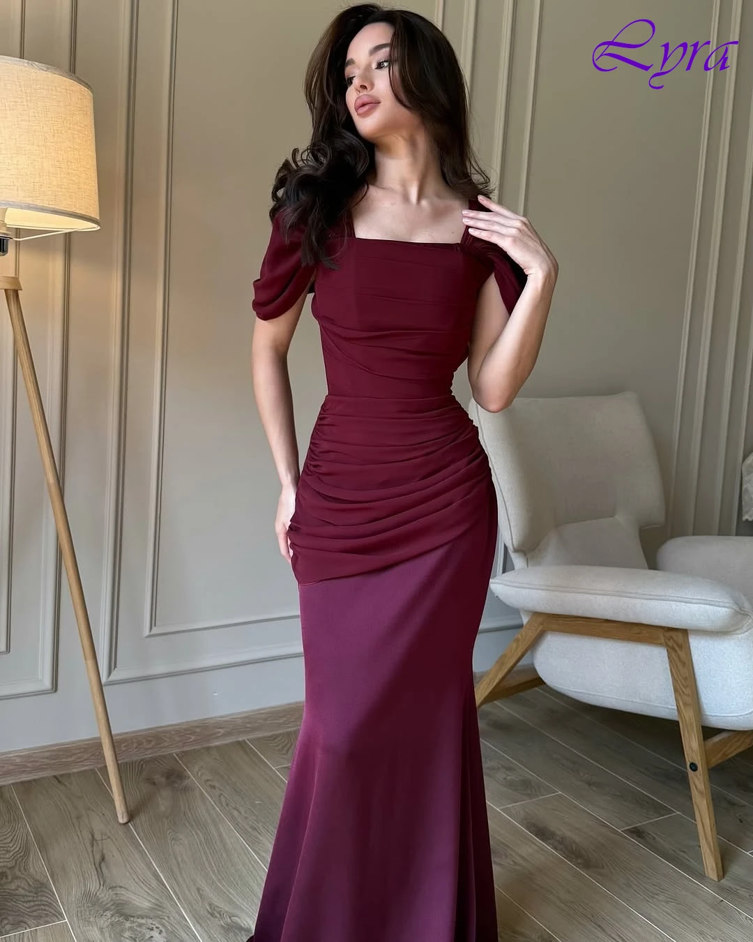 Maßgeschneiderte Meerjungfrau mit quadratischem Kragen, elegantes formelles Abendkleid, modisches Temperament, Partykleider, hochwertiges, zartes Abendkleid