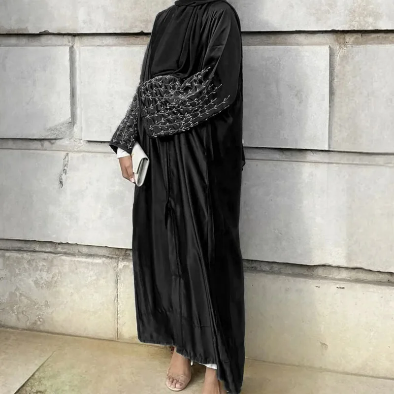 Open Keffiyeh Abaya Dress Beads Muslim Elegant With Tassel Belt Embroidered Women\'s Abaya 2024 For Women Dubai 2024 Luxury