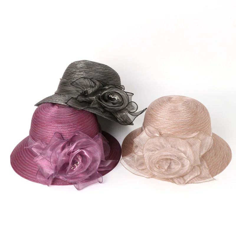 Bucket hat 2022 summer new Organza flower breathable basin hat Sun Protection sunscreen Hat For Women Beach Hat Flanging cap