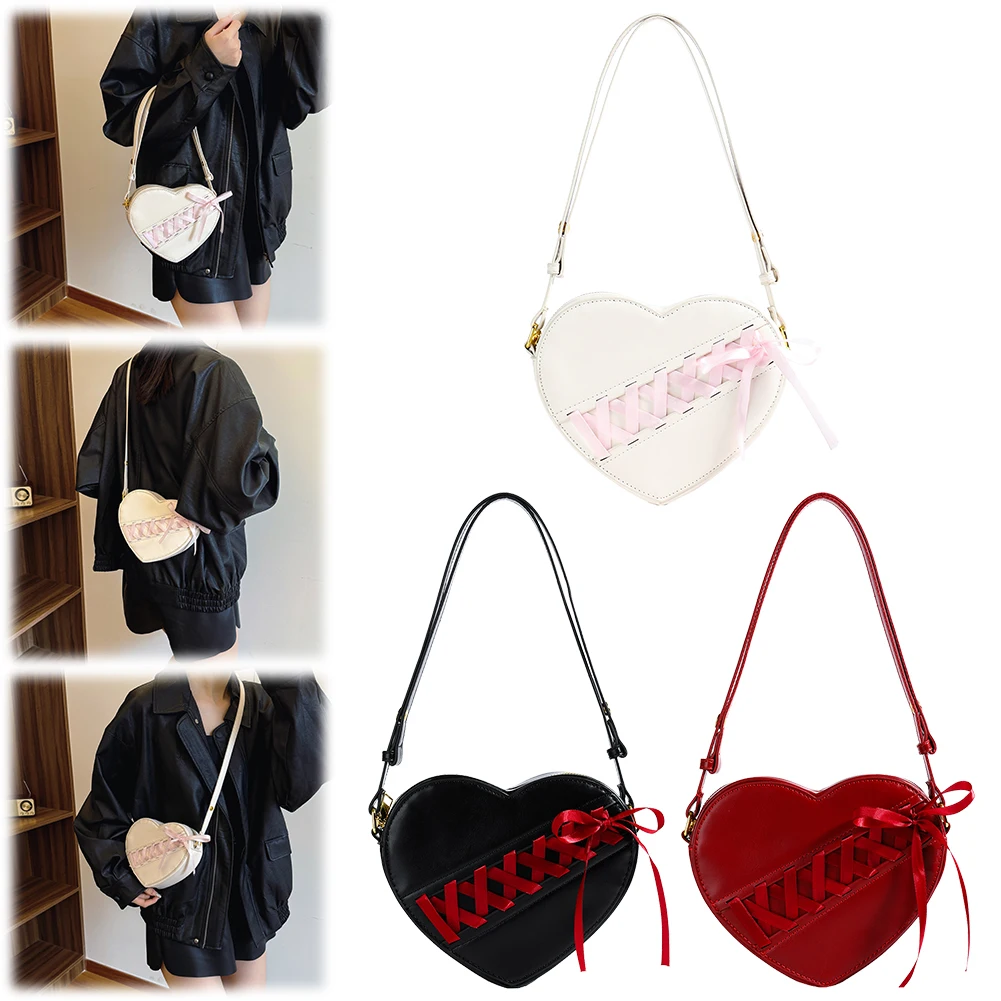

Сумка через плечо в форме сердца с лентой, клатч из искусственной кожи, модная сумка-кроссбоди для женщин и девушек