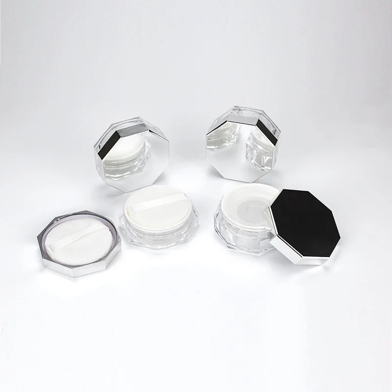 10g Empty Loose Powder Box with Sifter Cosmetic Container Silver Plastic Makeup Jar Compact Portable Travel Refillable 1PC