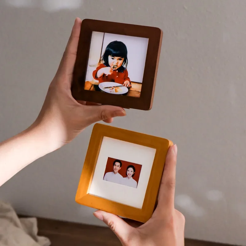 Premium Creative 2-Inch Wooden Round Corner Photo Frame for Couples and Children - Mini Picture Frame for Desk Display