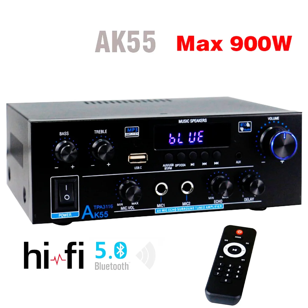 Auto-partner  HiFi Audio Amplifier Digital Bluetooth AMP RMS 70W+70W Channel 2.0  Inputs FM Radio AK55