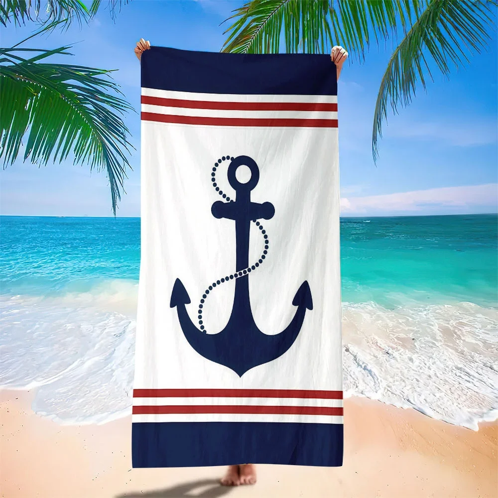 One Ultra-Soft Beach Towel Featuring a Coastal Design with Stripes And a Sea Anchor Motif, It Is Extremely Soft,Highly Absorbent