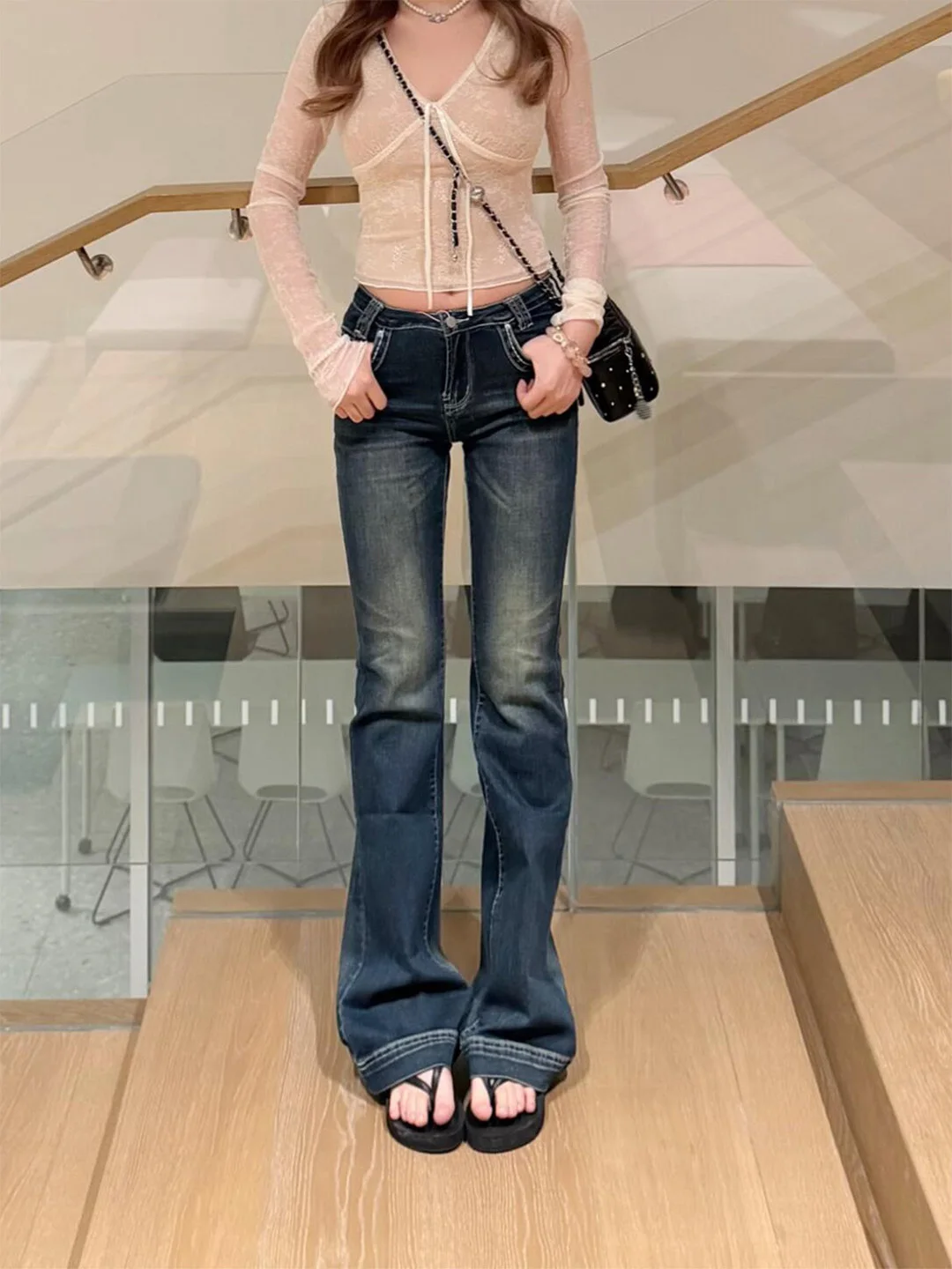 

Low Waist Distressed Denim Jeans Women's Slim Fit High Waist Skinny Jeans Summer New Style Blue Washed out American Small Size