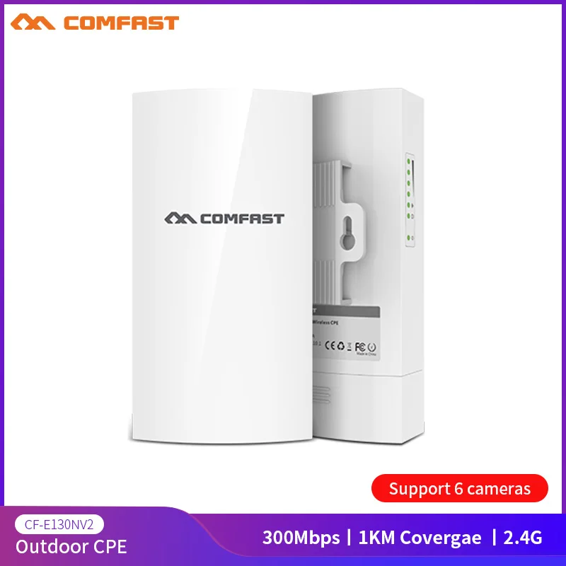 

Comfast 2.4G 300Mbps Outdoor Wireless Bridge Weatherproof CPE WiFi Extender Access Point Router 2*12dBi WiFi Antenna Nanostation