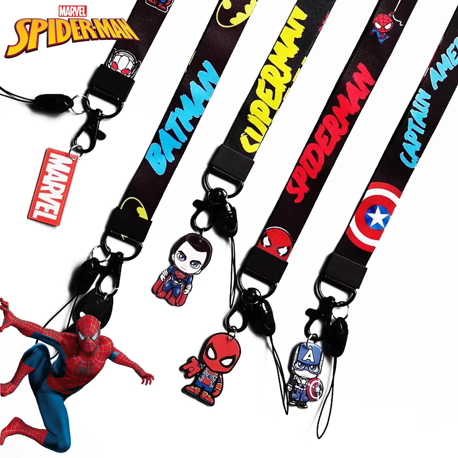 

Marvel Spiderman Lanyard Keys Disney Figure Mickey Iron Man Avengers Cartoon Mobile Phone Lanyard Pendant Key Chain Toys Gift