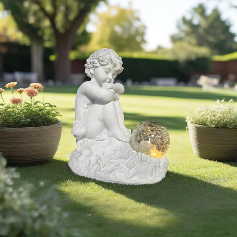 Wholesale resin crafts flower fairy angel statue solar light garden decoration ornaments pastoral style