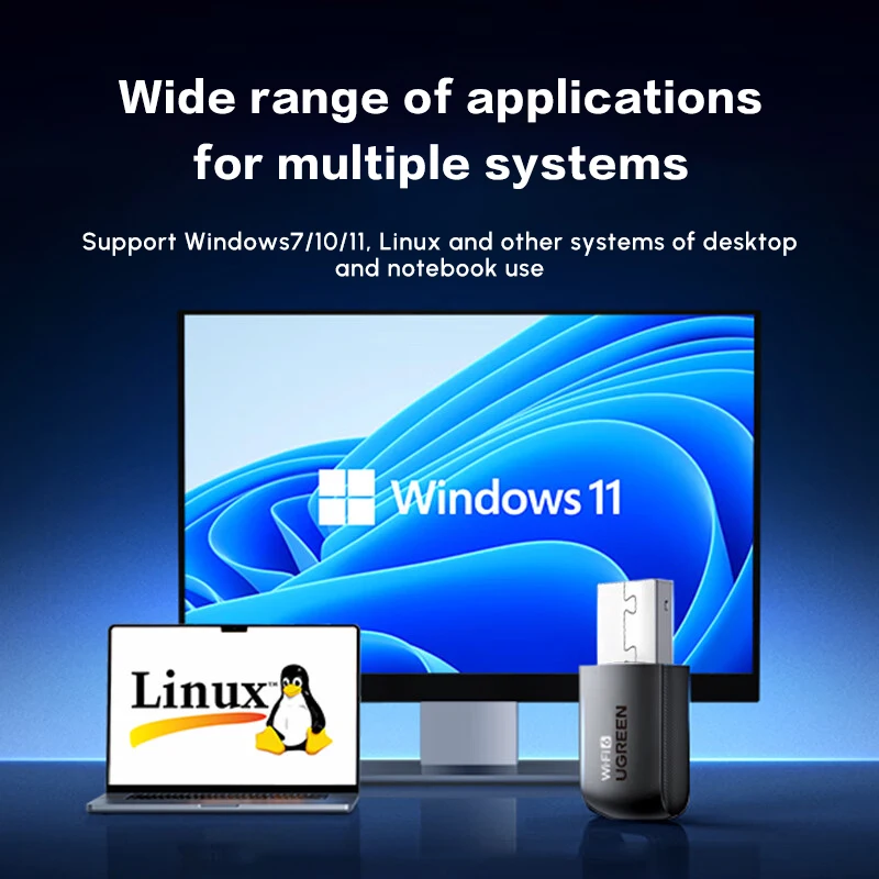 デスクトップPC用UGREEN USB-A WiFiアダプター、AX300 USB WiFi 6アダプター（2.4GHz対応）、Windows7/10/11用内蔵ドライバー