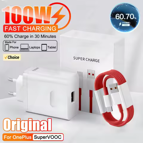 100W SuperVOOC Fast Charger Quick Charging Wall Phone Adapter for Oneplus 13 12 12r 13r 11 10 Ace 5 Pro USB Charger Type C Cable