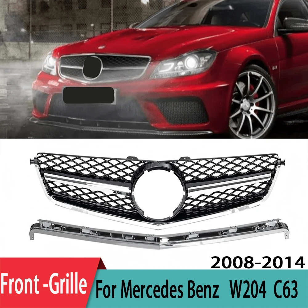 Glossy Black Mesh Front Grille For Mercedes Benz W204 C63 2008-2014 C Class Upgrade Styling Accessories view 5