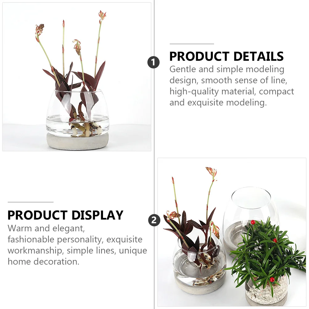 

Simple Lines Glass Vase Cement Bottom Fashionable Personality Home Desktop Flower Container Glass Vase Simple Flower Ware