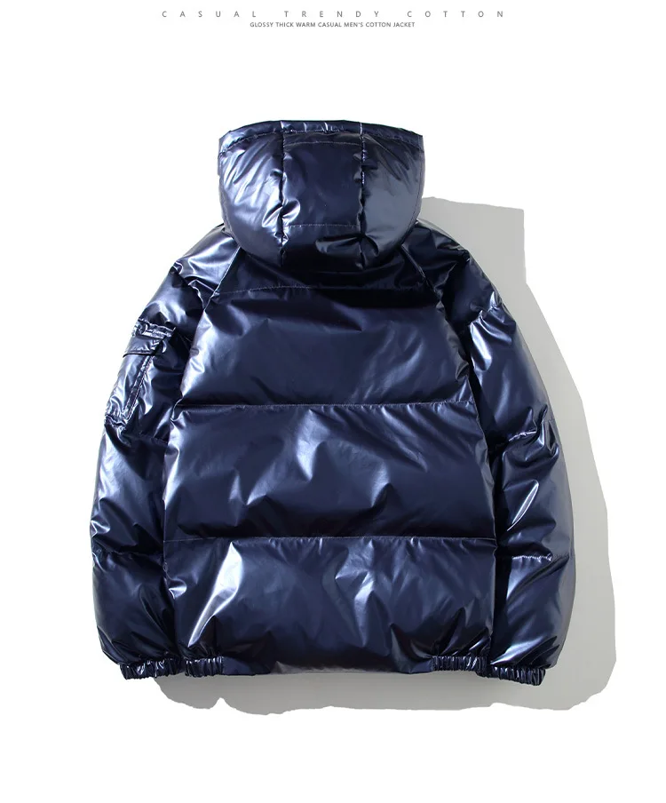 2026 High-Shine Puffer Jacket Men's Cropped Oversized Hooded Coat Futuristic Tech-Inspired Streetwear Metallic Winter Coat Youth