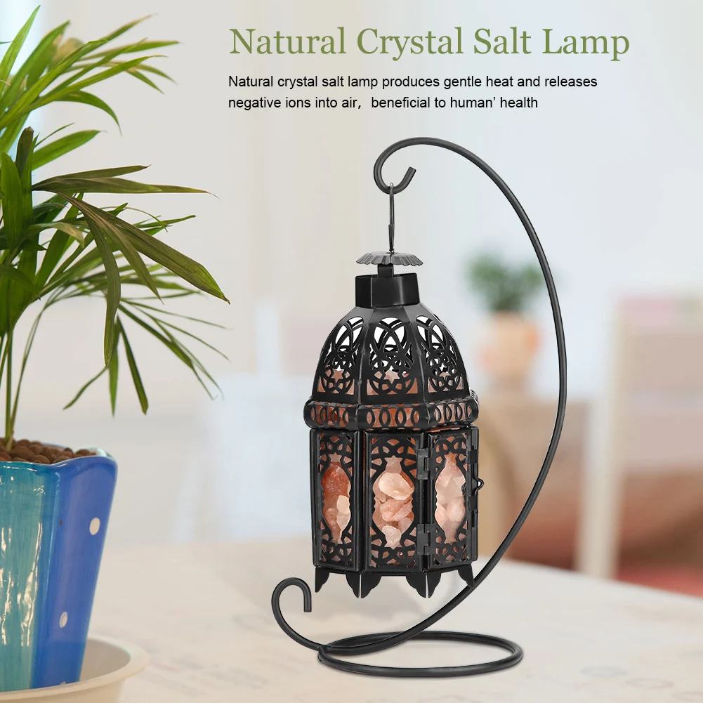 Rock Lamp Salt Lamp Salt Rock Lamp Vintage Iron Frame Natural Crystal Salt Rock Lamp Air Purifier Home Room Night Light Decor