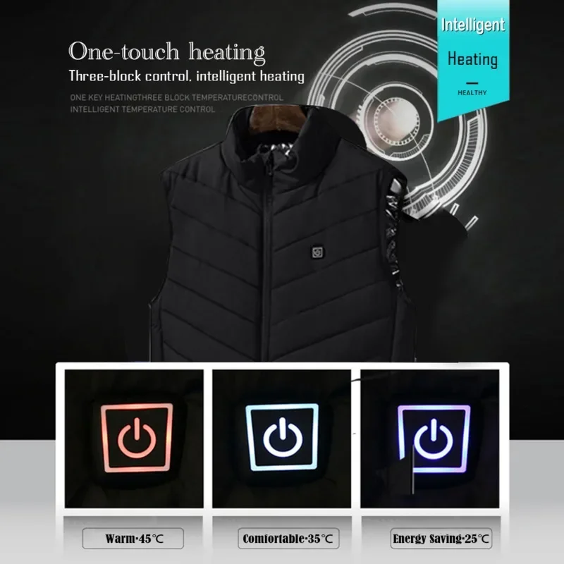 White Color Electric Heated Vest Men Women Winter Sleevless USB Heating Jacket Stand Collar Heating Thermal Waistcoat