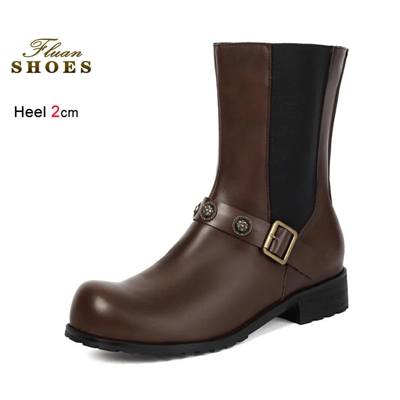 

2026 New Coarse Heel Short Boots Autumn Winter Women's Shoes Foreign Trade 2CM Low Heel Ankle Boots Fashion Warm Mid-calf Boots