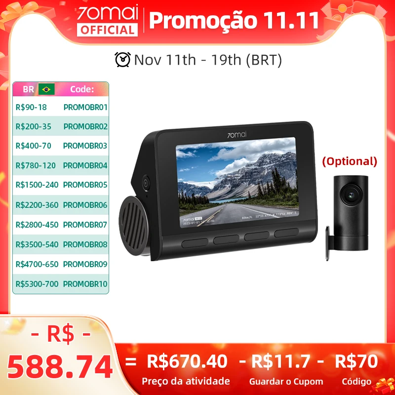 Nova câmera de painel 70mai 4K A810S A810, frontal 4K + traseira 1080P HDR, 4G compatível com Wi-Fi 6 GPS ADAS, carro DVR 70mai A810S versão global