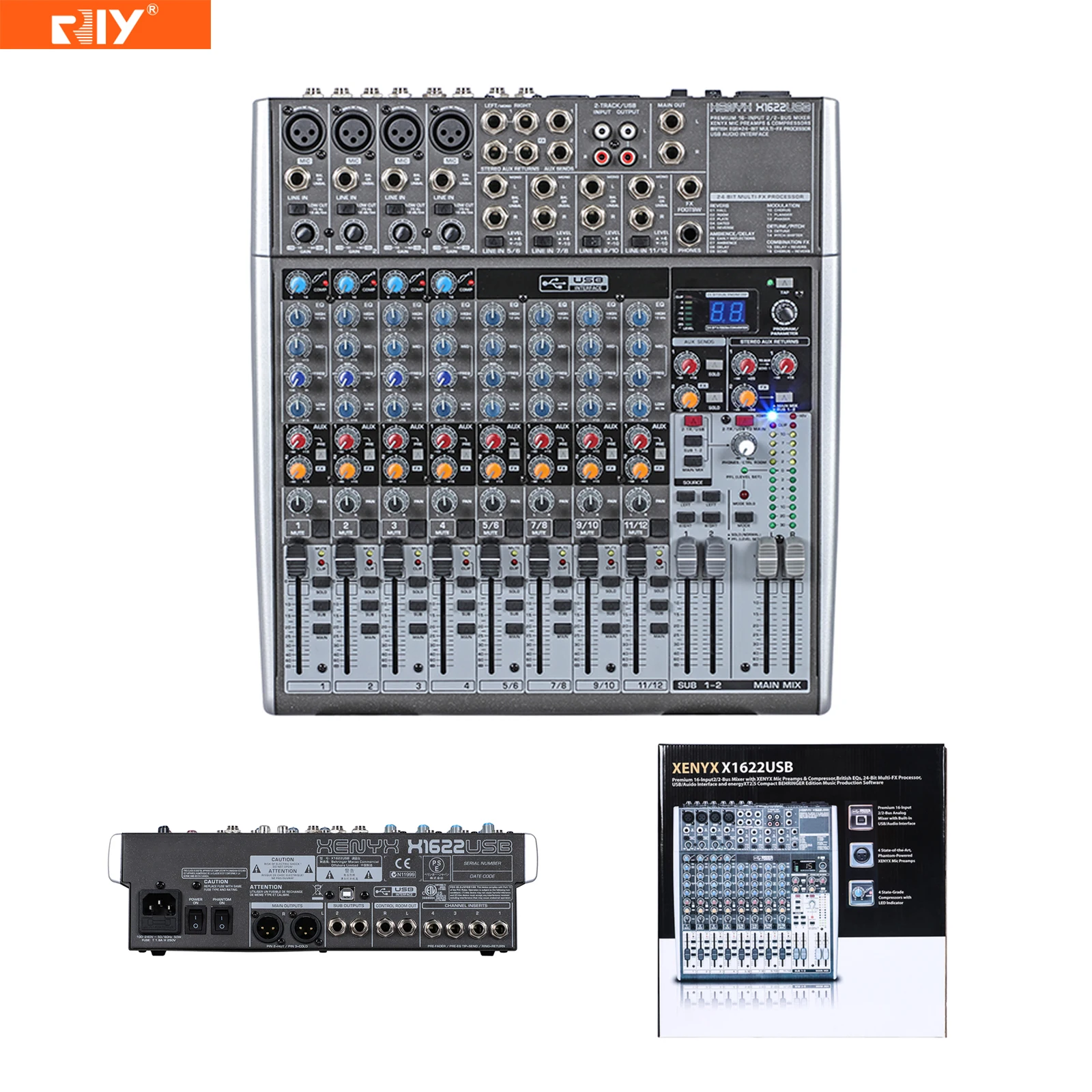 X1622USB 12 Ch Power Mixer with USB 2.0 with 4 Mono 4 Stereo 4 XENYX Preamp 48V Phantom Power 24-Bit Multi-FX Procrssor for Bar