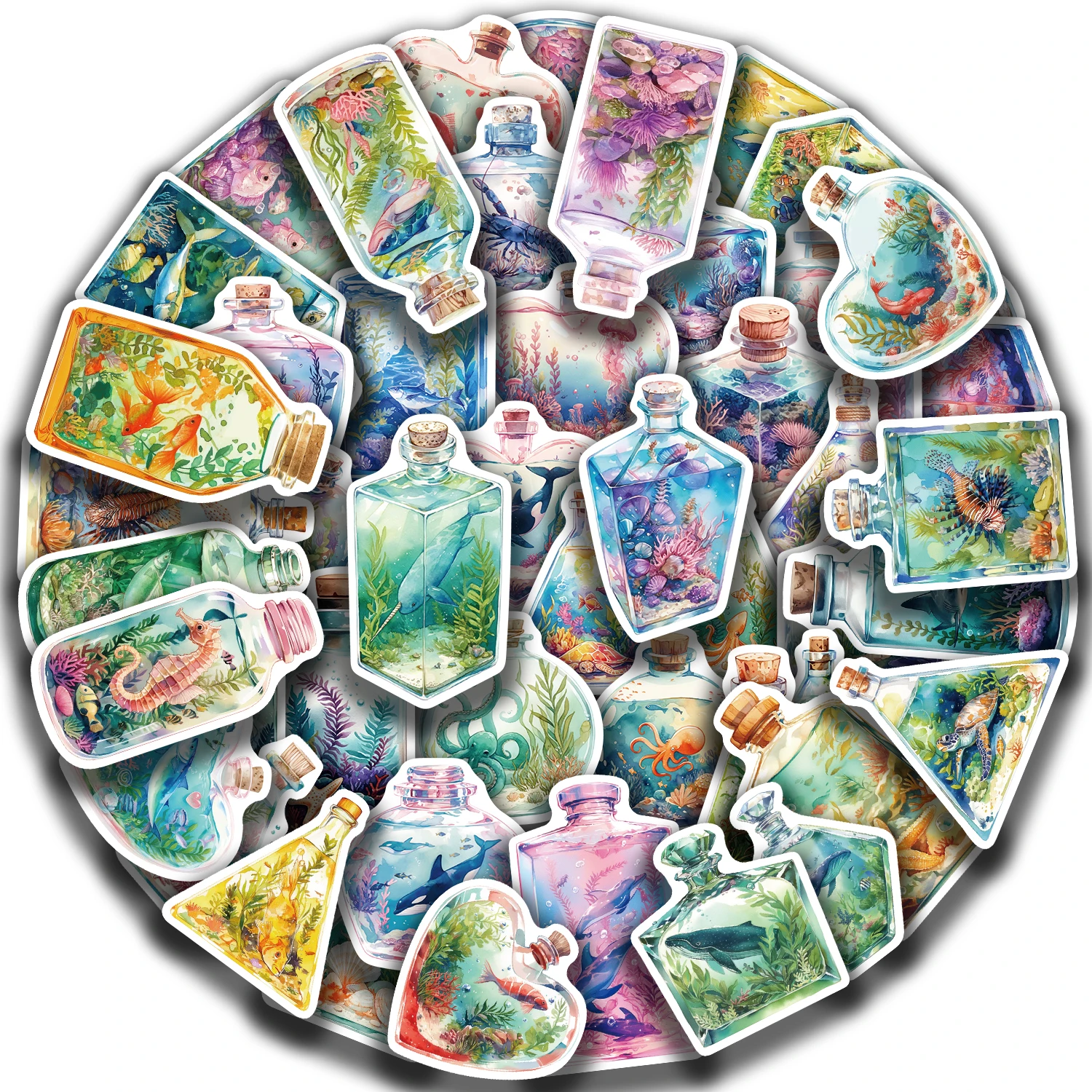 50 قطعة العالم تحت الماء في زجاجة ملصقات جمالية الحياة الساحلية شارات مقاومة للماء لتقوم بها بنفسك لوح التزلج حقيبة الجيتار ملصق #1