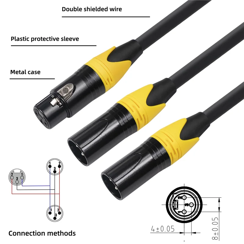 XLR-splitterkabel, 3-pins XLR-vrouwtje naar dubbele XLR-mannelijke audiokabel Y-kabel gebalanceerde microfoonsplittersnoer audio-adapter