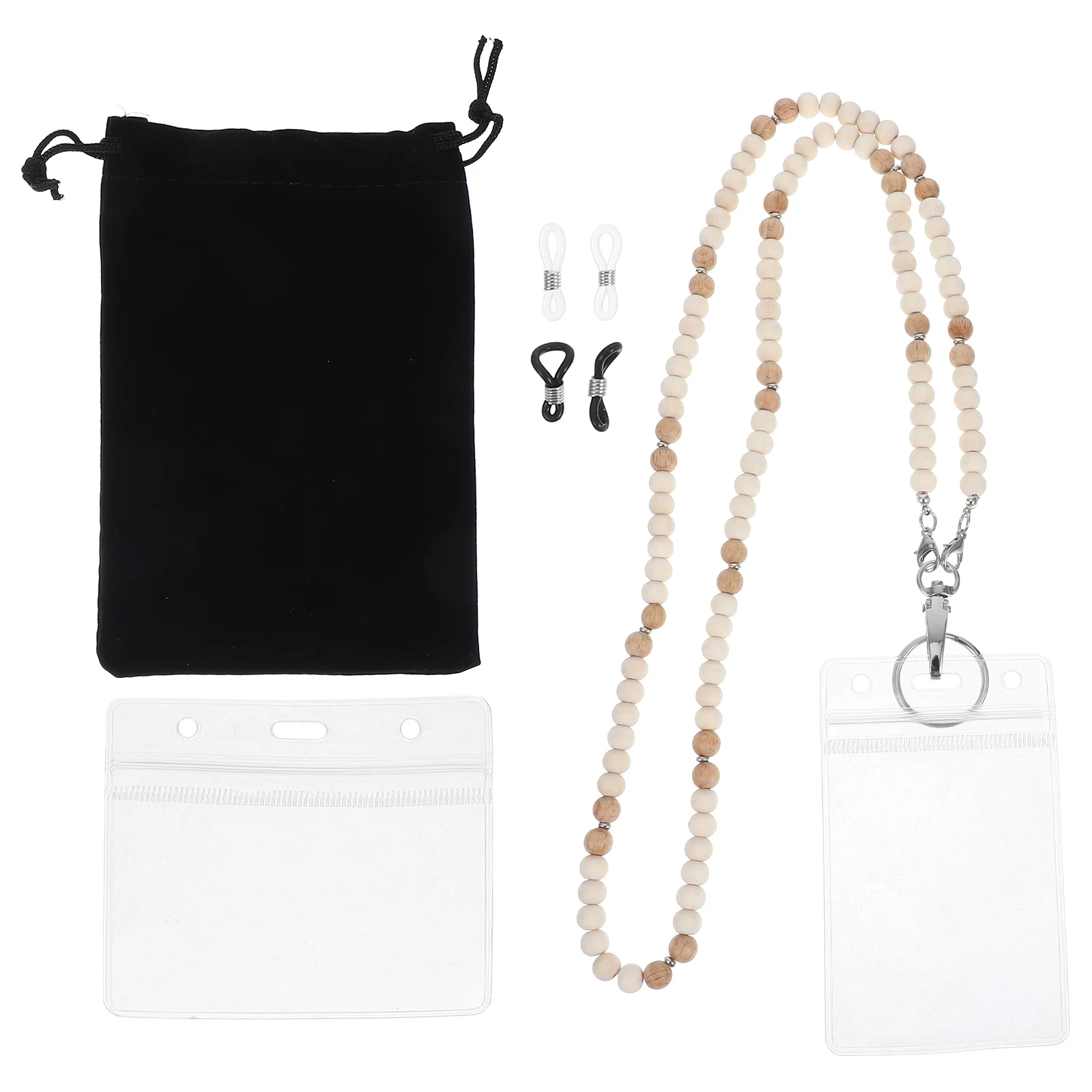 

Wooden Beads Lanyard for ID Badge Comfortable Breakaway Clasp Cruise Necklace Ideal Teachers Office Workers Versatile
