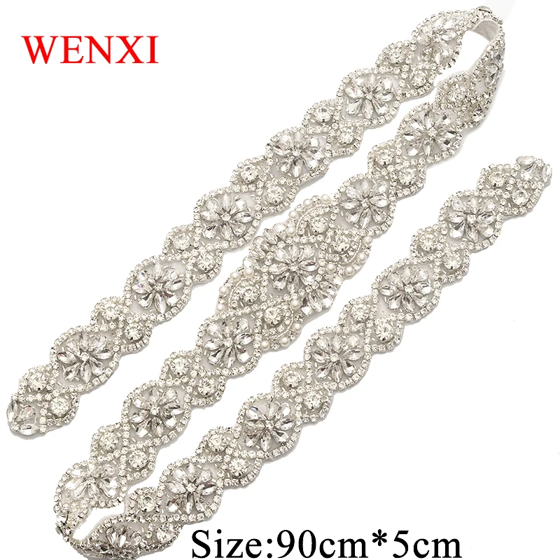 

WENXI 5PCS Handmade Rhinestones Appliques Sewing On For Bridal Dress Sash DIY Wedding Gown Belt Rhinestones Applique WX893